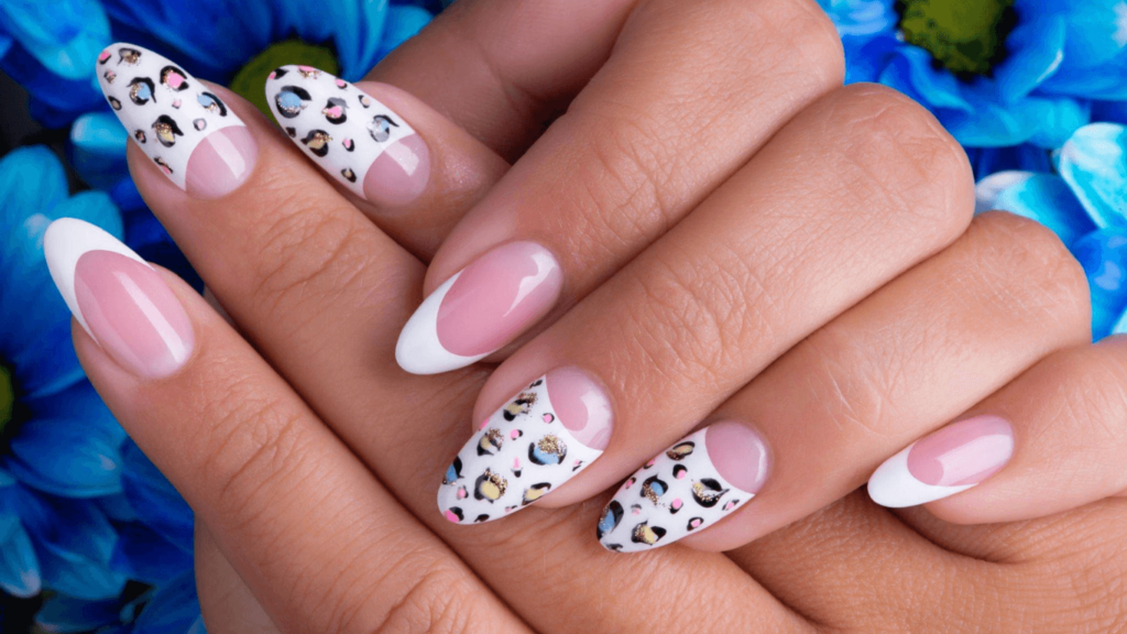 White Nails with Flowers