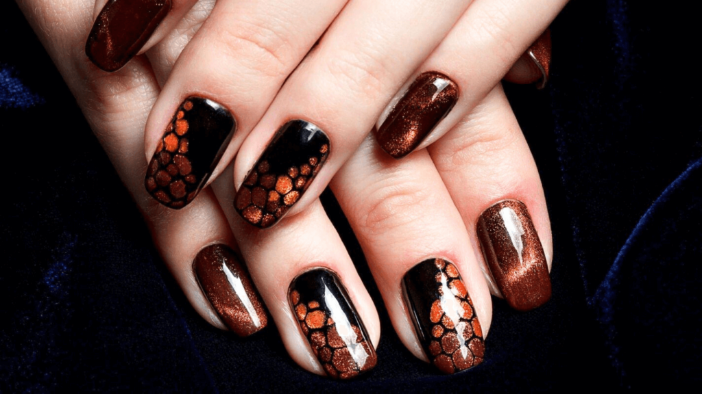 Wine and Rose Gold Nails
