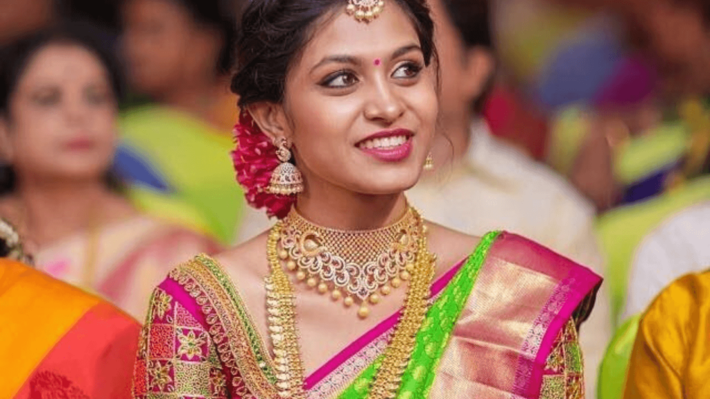 Dark Green and Pink Combination Saree