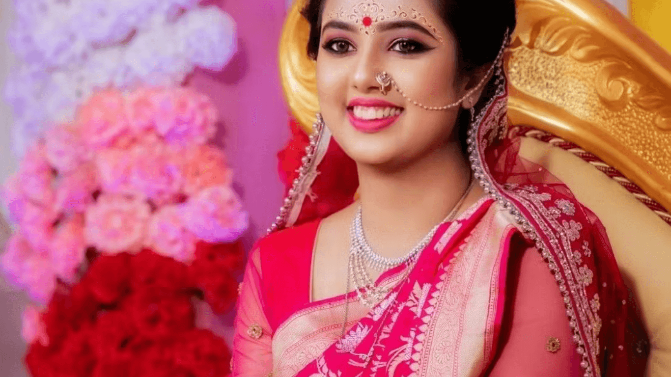 Pink Banarasi Saree Makeup Look