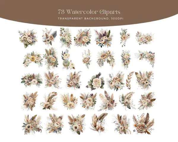 Boho Beige Watercolor Floral Flowers - Image 3