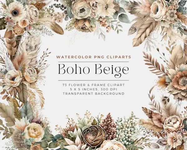 Boho Beige Watercolor Floral Flowers