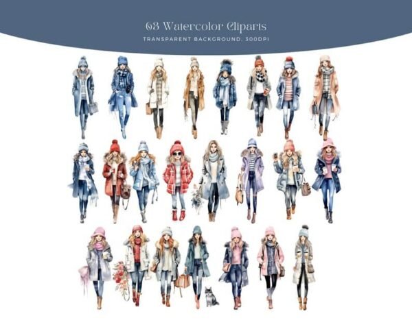 Watercolor Winter Fashion Clipart - Image 3