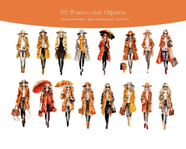 Watercolor Autumn Fashion Clipart - Image 2