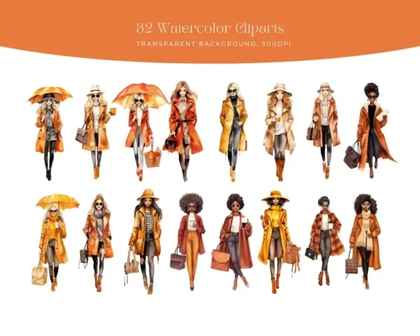 Watercolor Autumn Fashion Clipart - Image 3