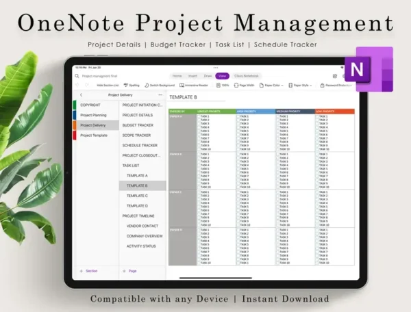 Onenote Digital Project Planner