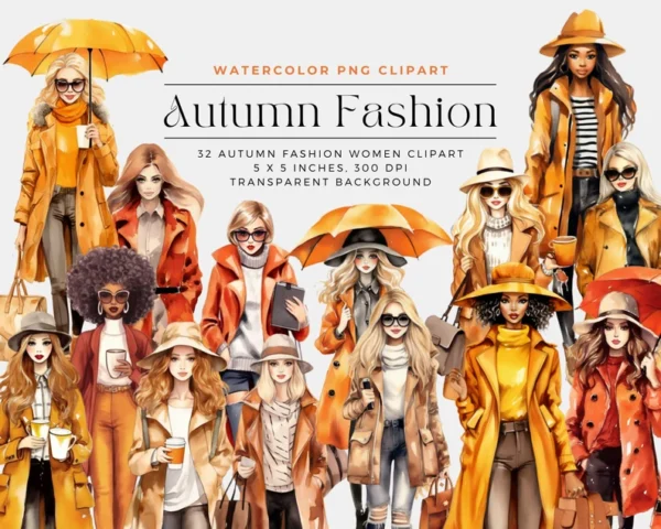 Watercolor Autumn Fashion Clipart
