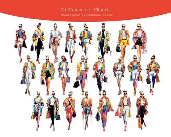 Watercolor Bright Pop Art Fashion Clipart - Image 2