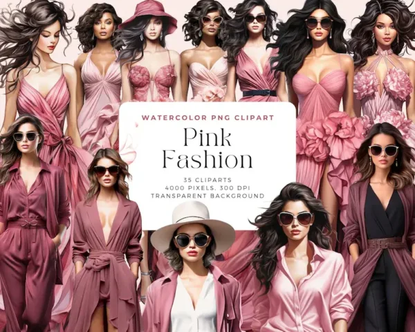 Watercolor Pink Fashion Clipart