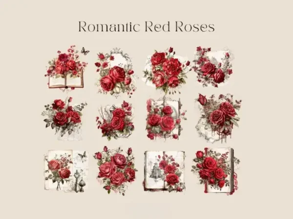 Watercolor Red Rose Clipart Bundle - Image 2