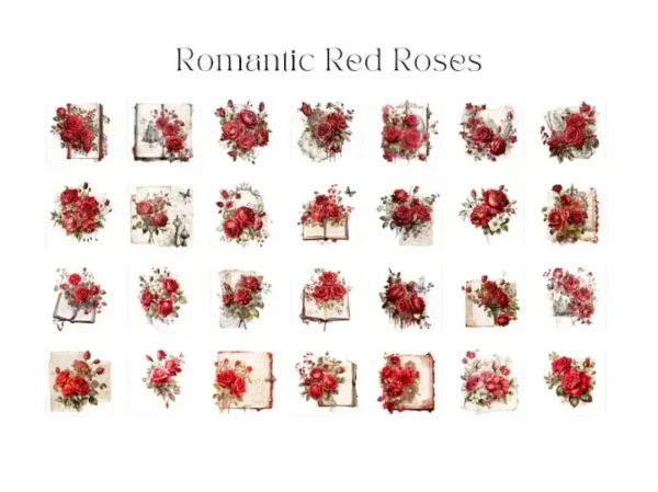 Watercolor Red Rose Clipart Bundle - Image 3