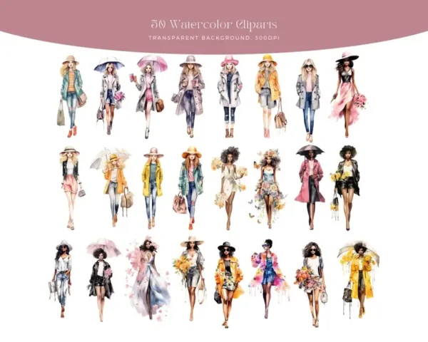 Watercolor Spring Fashion Clipart - Image 2
