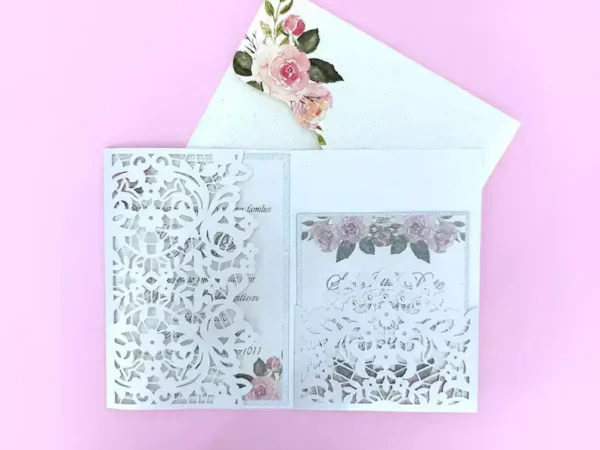 Wedding Invitation Tri Fold Pocket Envelope Gate Fold Card - Image 4