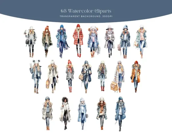 Watercolor Winter Fashion Clipart - Image 2