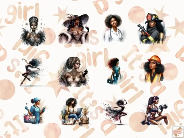105 Watercolor Black Women Clipart Bundle - Image 4