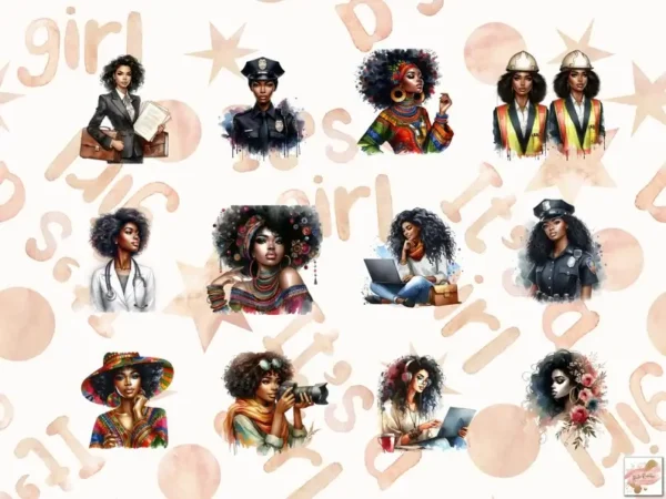 105 Watercolor Black Women Clipart Bundle - Image 5