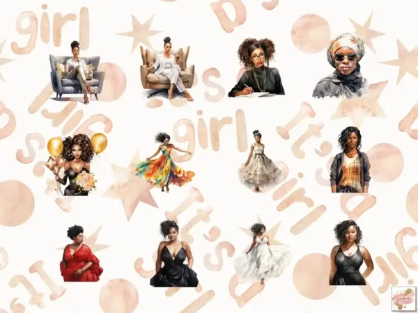 105 Watercolor Black Women Clipart Bundle - Image 8