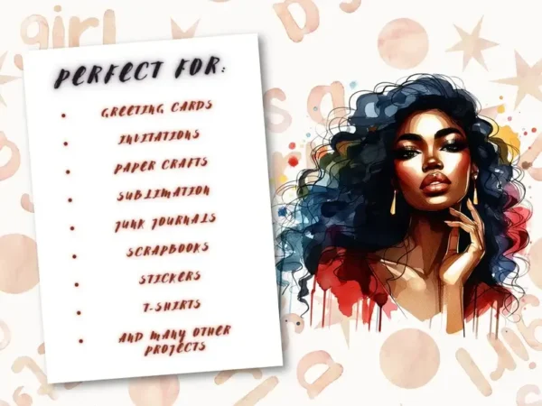 105 Watercolor Black Women Clipart Bundle - Image 2