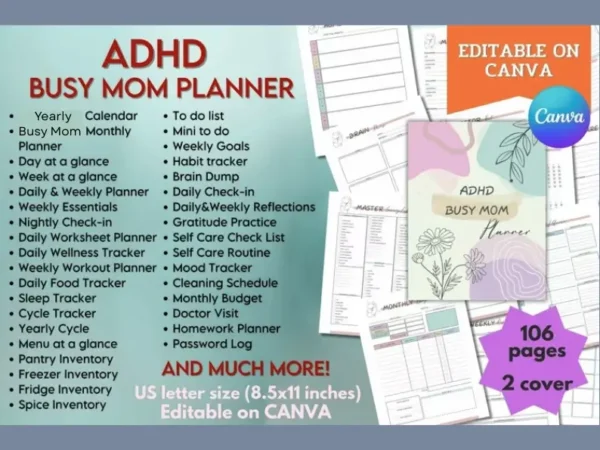 ADHD Busy Mom Planner Canva Template