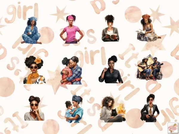 105 Watercolor Black Women Clipart Bundle - Image 7