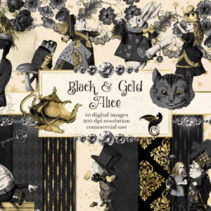 Black and Gold Alice Digital Scrapbooking Kit