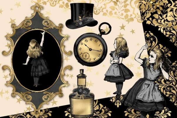 Black and Gold Alice Digital Scrapbooking Kit - Image 4