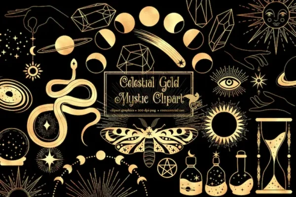 Celestial Gold Mystic Clip Art - Image 4