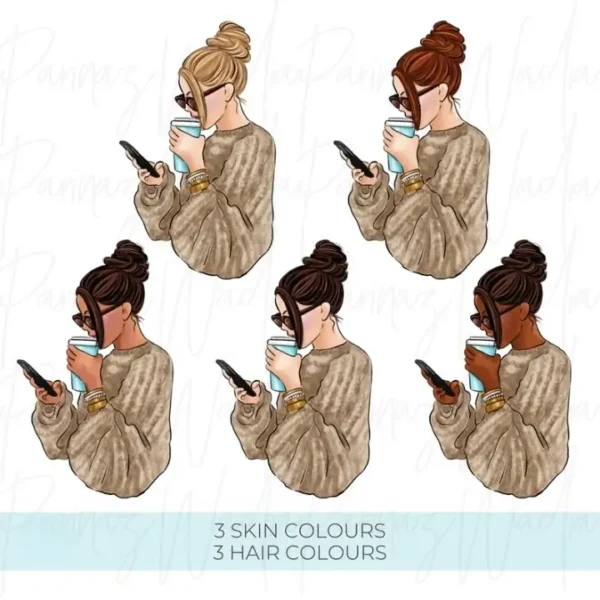 Hand Drawn Coffee Girls Clip Art - Image 4