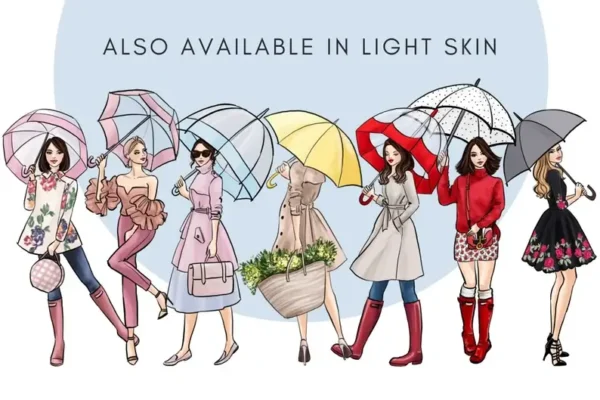 Girls with Umbrellas Dark Skin Fashion Clip Art - Image 4