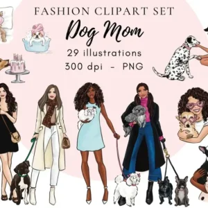 Dog Mom Fashion Illustration Clip Art
