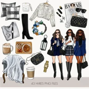 Fall Autumn City Girls Fashion Illustration Clip Art