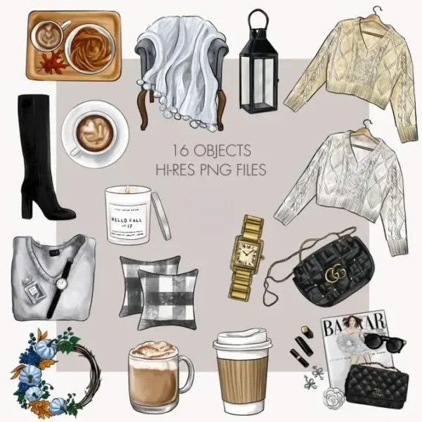 Fall Autumn City Girls Fashion Illustration Clip Art - Image 2