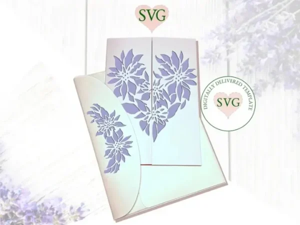 Flower Heart Gate Fold Wedding Card - Image 3
