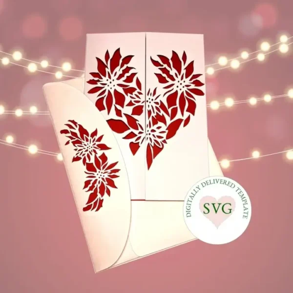 Flower Heart Gate Fold Wedding Card