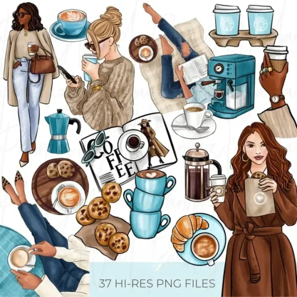 Hand Drawn Coffee Girls Clip Art - Image 2