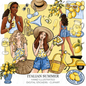 Italian Summer Hand Drawn Fashion Illustration Clip Art