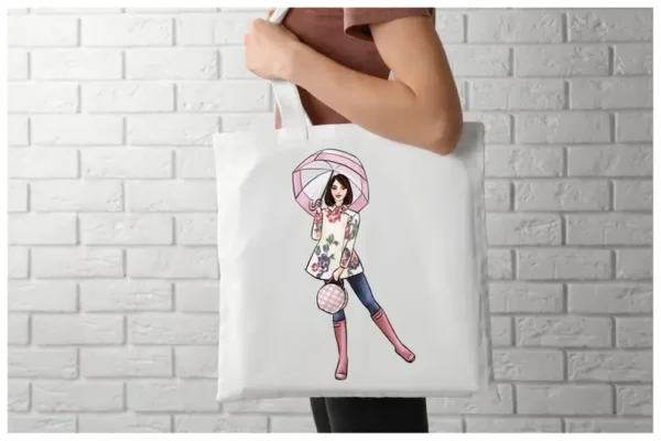 Girls with Umbrellas Light Skin Fashion Clipart - Image 7