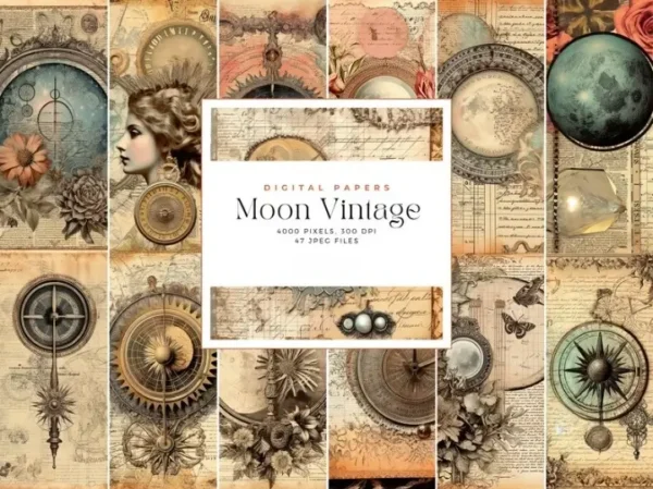 Moon Vintage Junk Journal Page