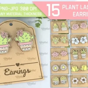 Plant Stud Earrings Laser Cut Bundle