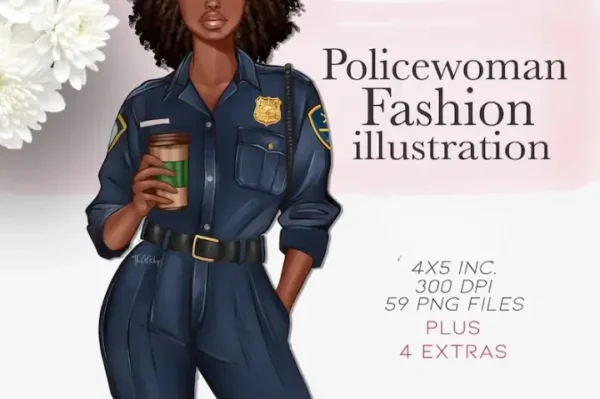 Policewoman Fashion Illustration Clip Art