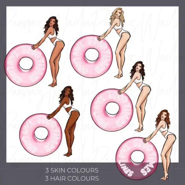 Pool Party Hand Drawn Fashion Illustration Clip Art - Image 3