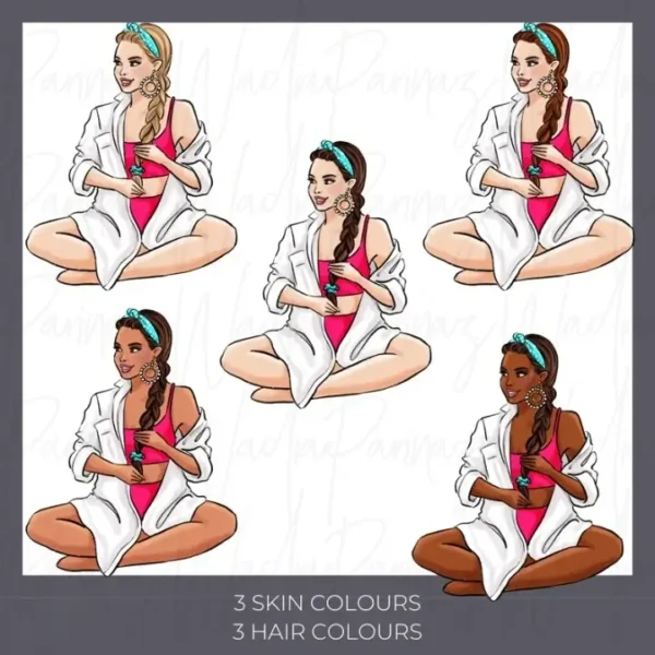 Pool Party Hand Drawn Fashion Illustration Clip Art - Image 6