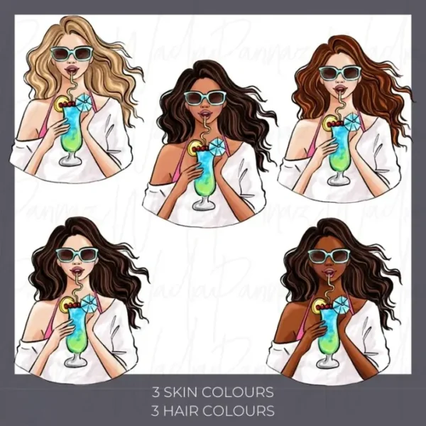 Pool Party Hand Drawn Fashion Illustration Clip Art - Image 5
