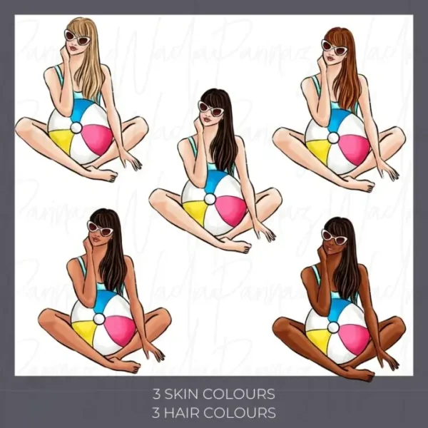 Pool Party Hand Drawn Fashion Illustration Clip Art - Image 4