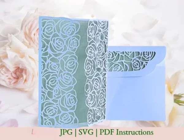 Rose Lace 3D SVG Wedding Gate Fold Card - Image 5