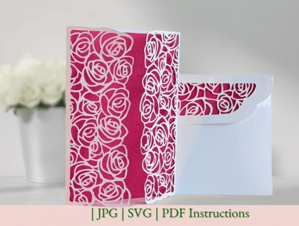 Rose Lace 3D SVG Wedding Gate Fold Card