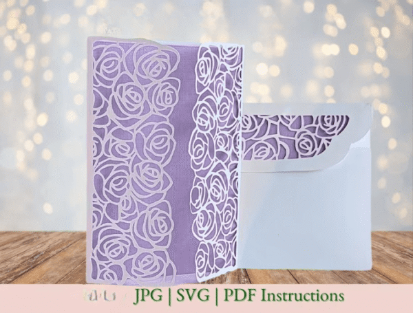 Rose Lace 3D SVG Wedding Gate Fold Card - Image 3