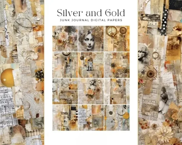 Silver and Gold Junk Journal Pages - Image 3