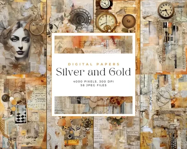 Silver and Gold Junk Journal Pages