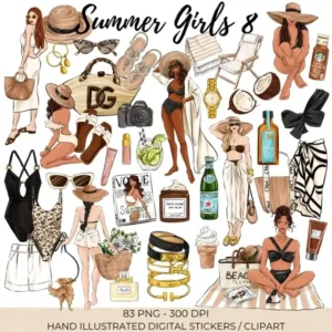 Summer Girls 8 Digital Planner Sticker Clipart